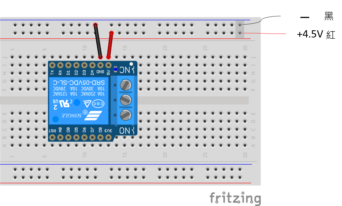 使用 ESP8266 控制繼電器模組實作接線圖